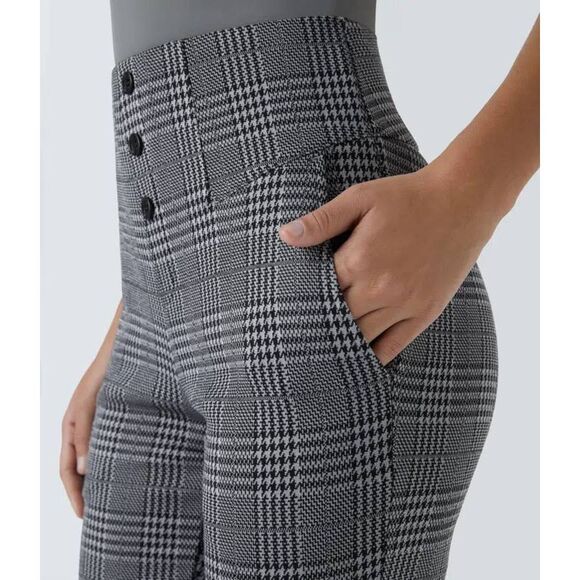 NWT Halara Flex High Waisted Houndstooth Plaid Skinny Work Pants Gray Plaid XS - Picture 4 of 10